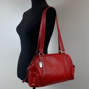 Tignanello Red Smooth Leather Double Handled Shoulder Handbag Classic Purse EUC